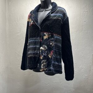 Vintage White Stag Navy Blue Patchwork Floral Jacket Women's Sz XL 16/18 Boho